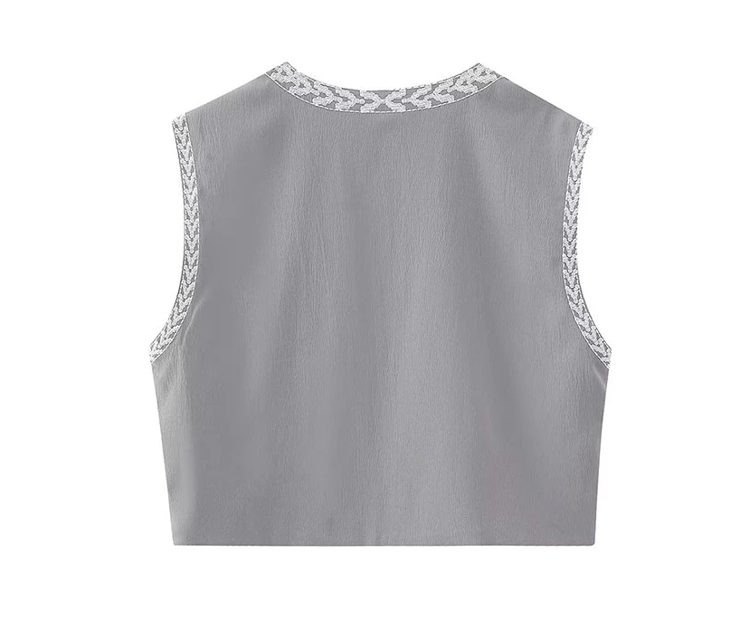 Gray Blooms Boho Floral Embroidered Vest