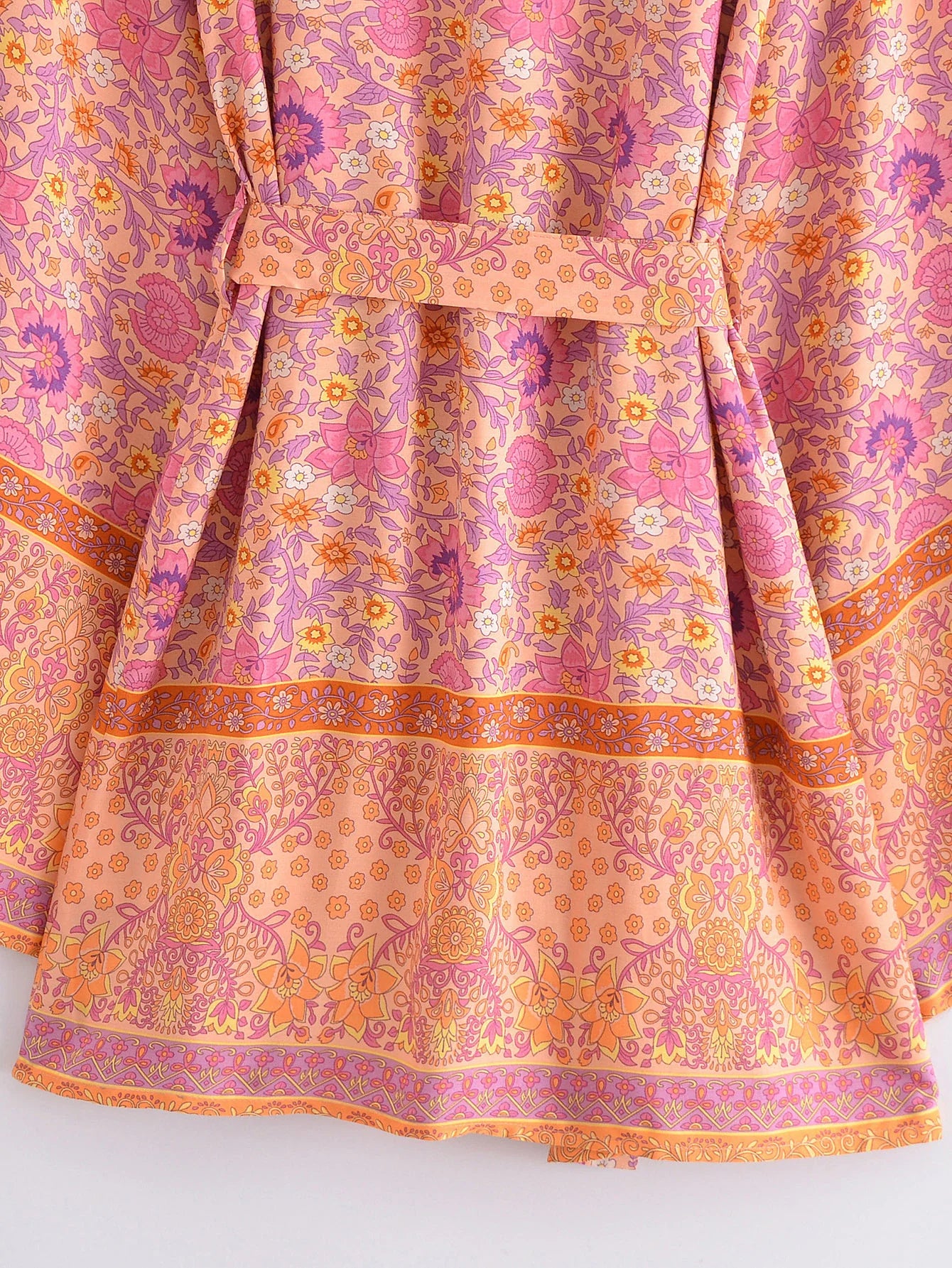 Sweet Orange Boho Floral Print Short Robe