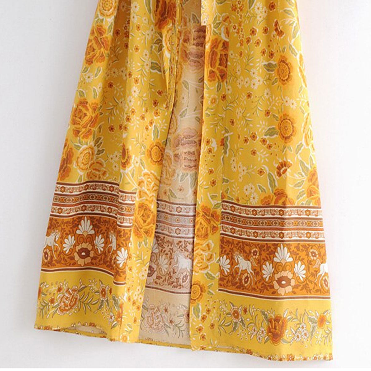 Golden Yellow Horse Boho Maxi Robe