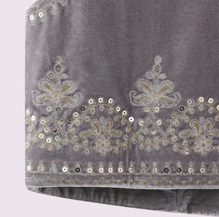 Taupe Boho Sequin Embroidered Vest