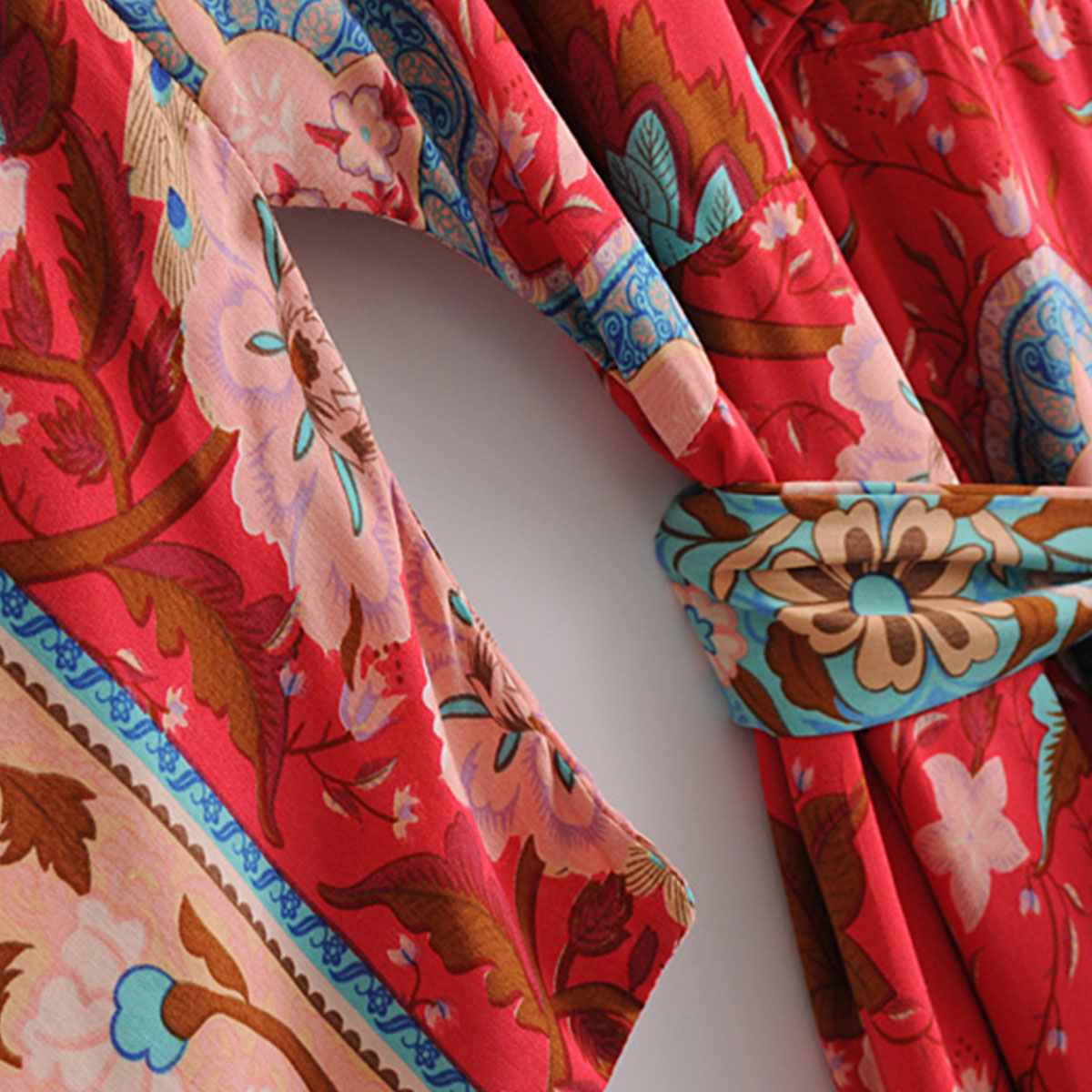 Fiery Red Peacock Boho Floral Print Midi Dress