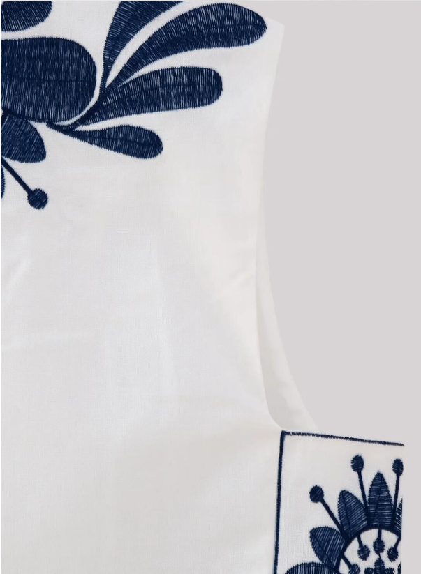 Blue Boho Floral Embroidered Vest