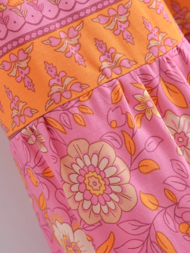 Capri Pink Boho Floral Print Midi Dress
