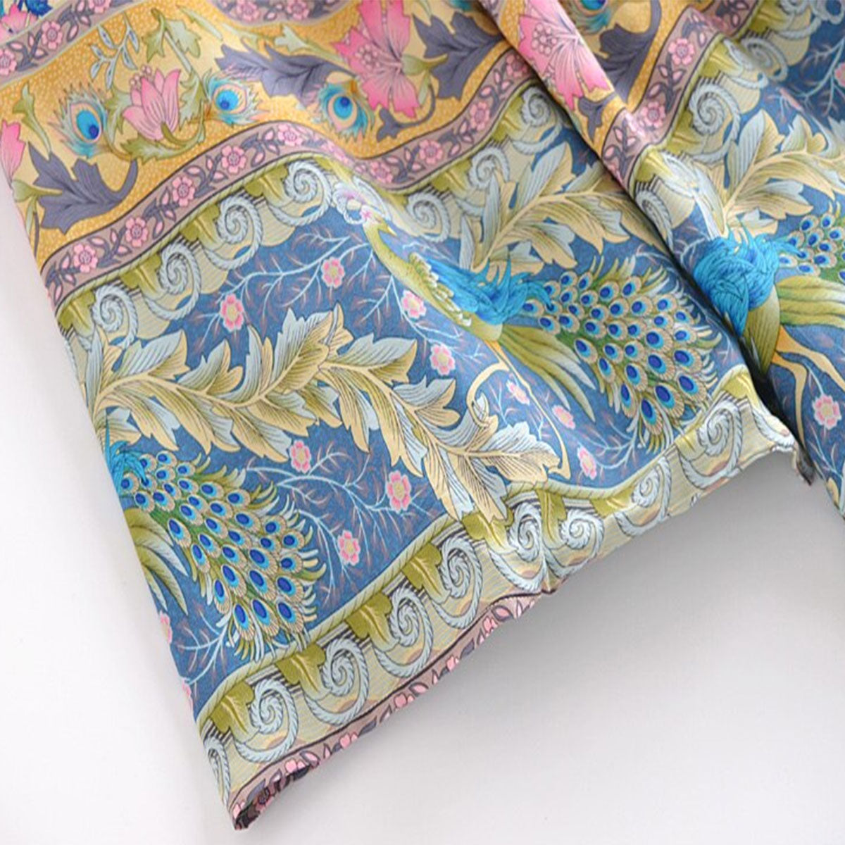 Golden Peacock Boho Floral Print Short Robe
