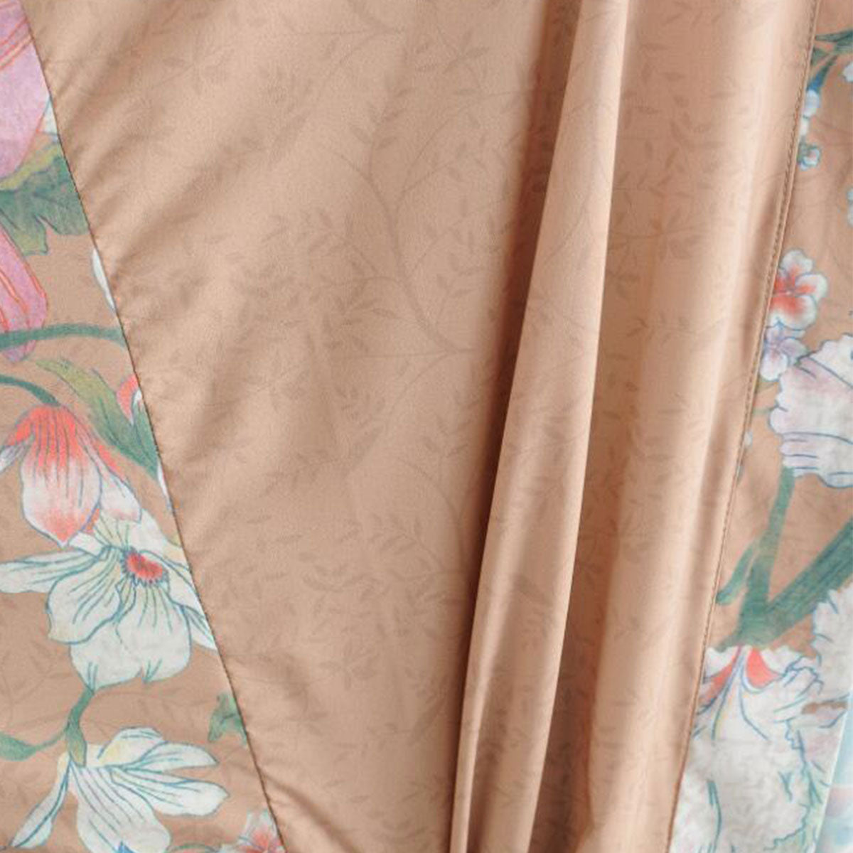 Mesa Tan Peacock Boho Floral Print Short Robe