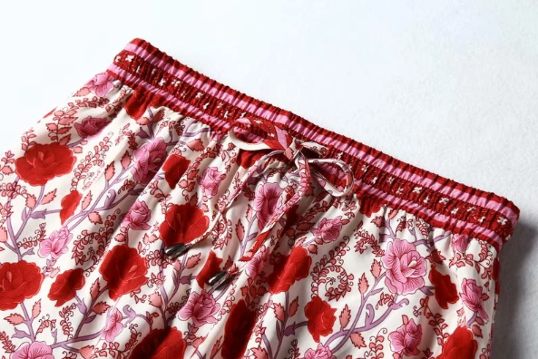 Rose Charm Boho Floral Print Midi Skirt