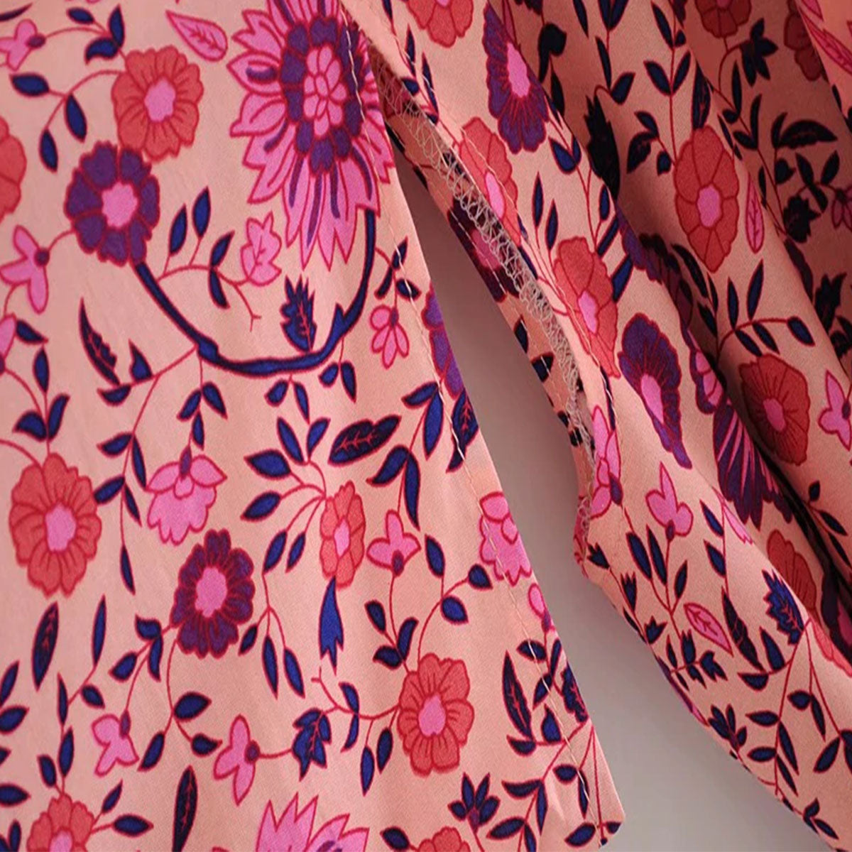 Pink Rose Boho Floral Print Maxi Robe