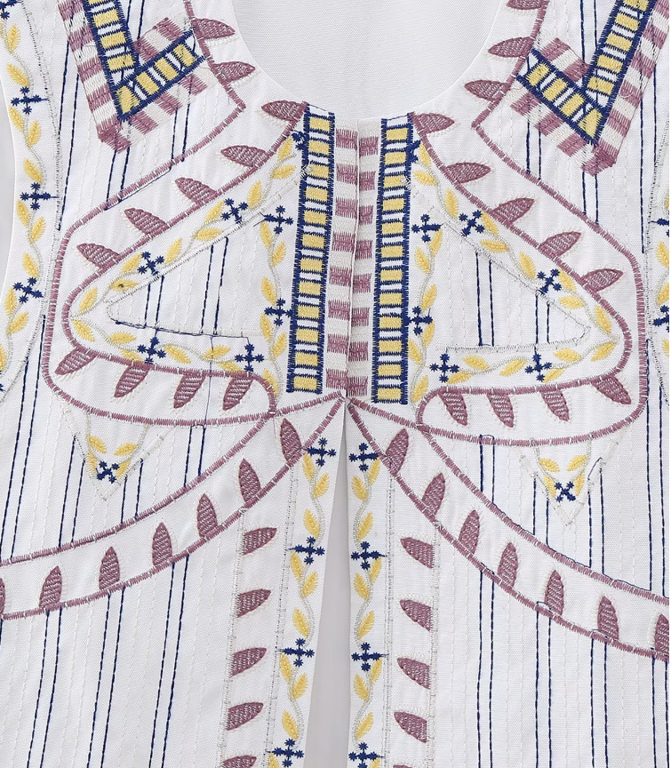 White Boho Floral Embroidered Vest