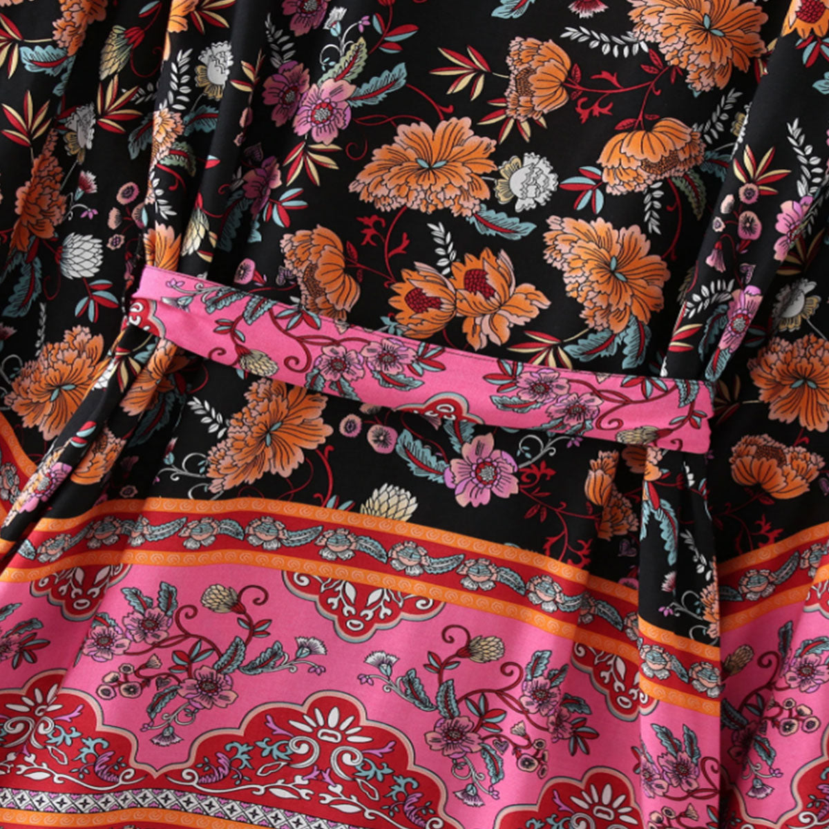 Black Magic Boho Floral Print Short Robe