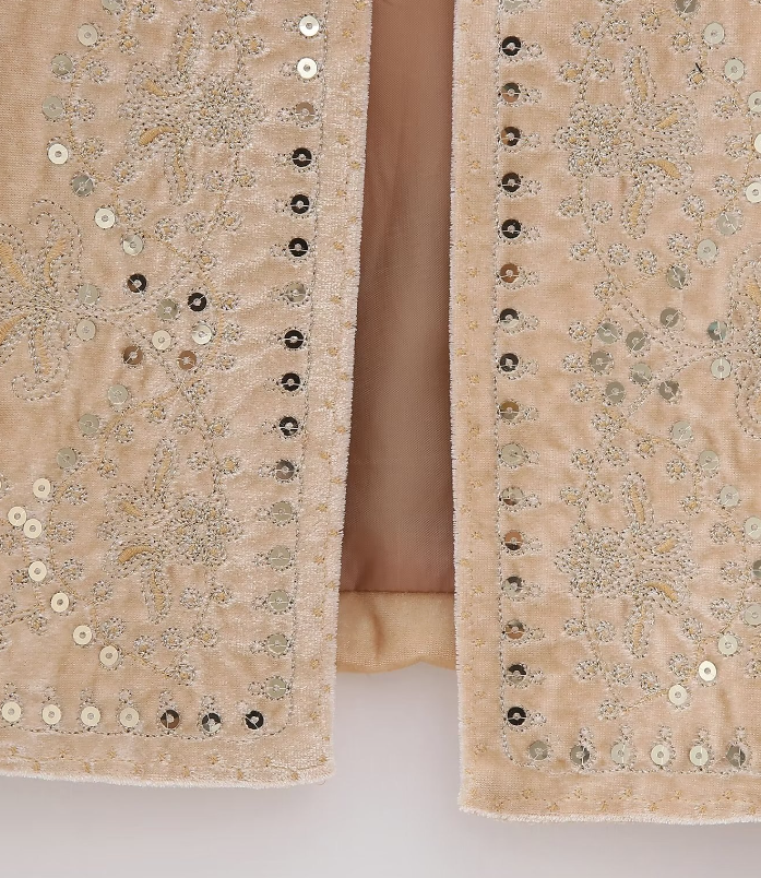 Cream Boho Sequin Embroidered Vest