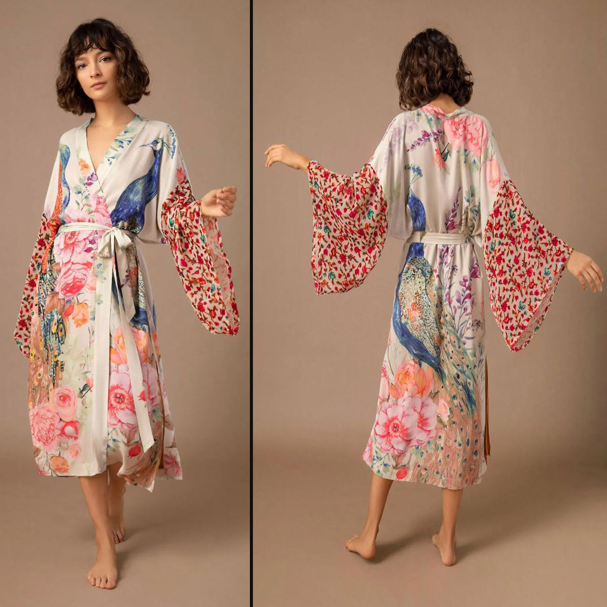 Peacock Dream Boho Floral Print Midi Robe