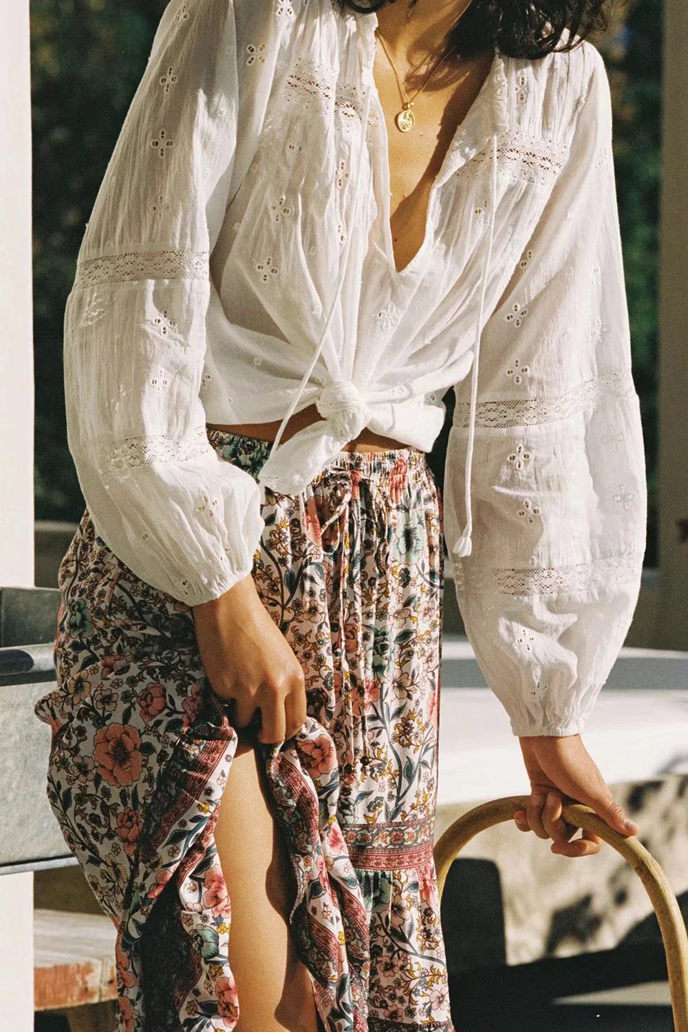 Vintage Garden Boho Floral Print Midi Skirt