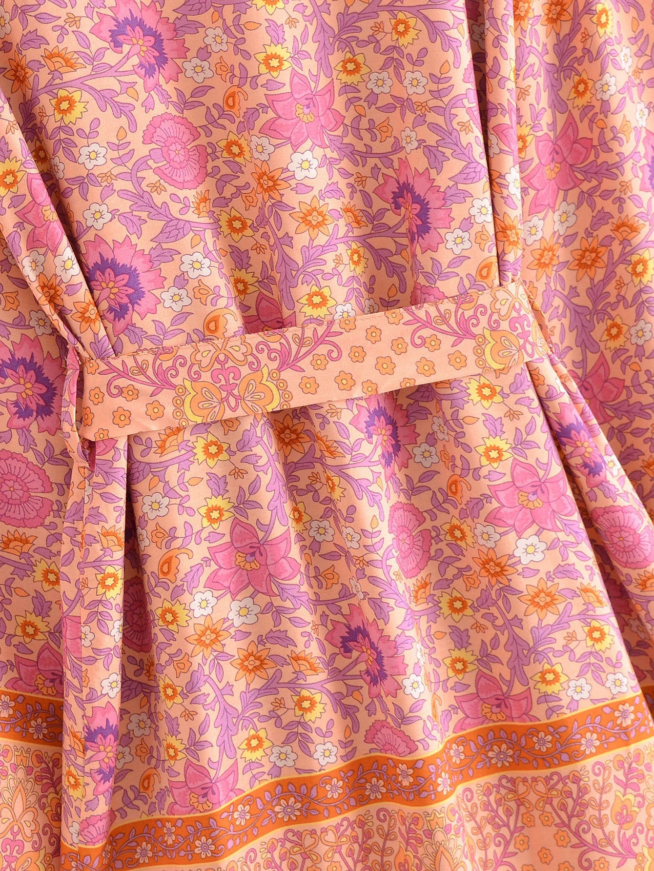 Sweet Orange Boho Floral Print Short Robe