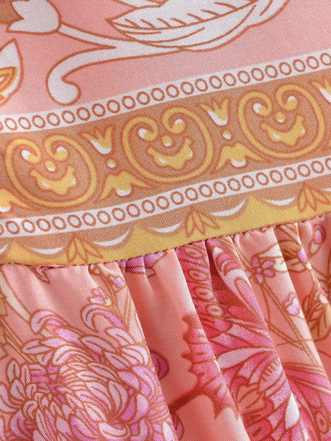 Pink Butterfly Boho Floral Print Long Sleeve Maxi Dress
