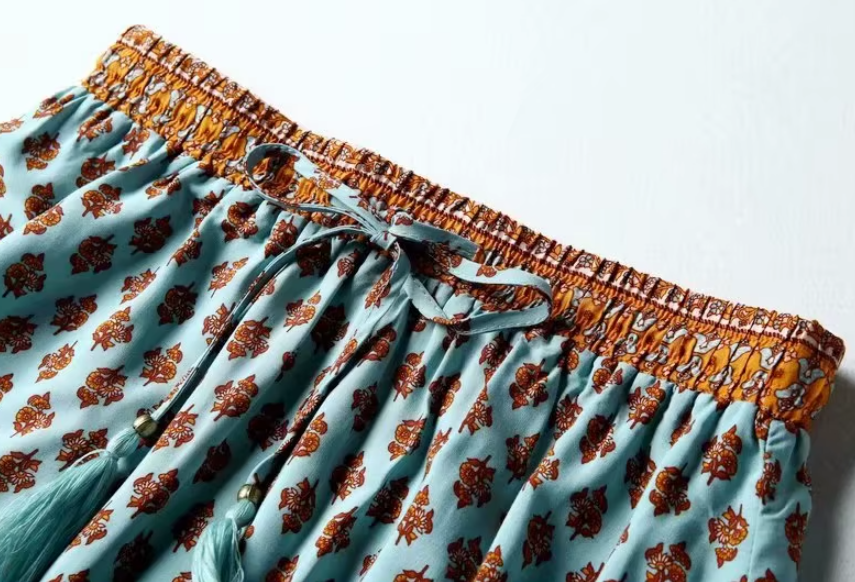 Teal Shores Floral Print Mini Skirt