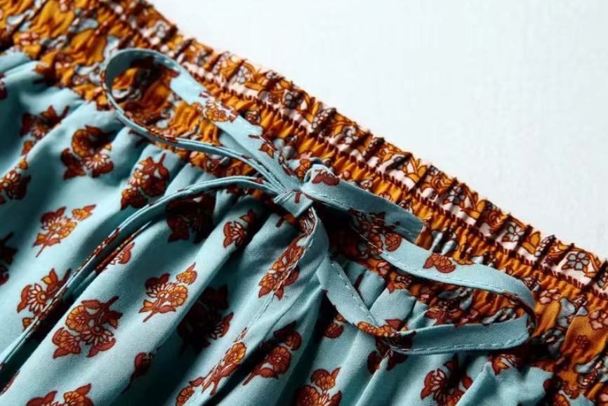 Teal Shores Floral Print Mini Skirt