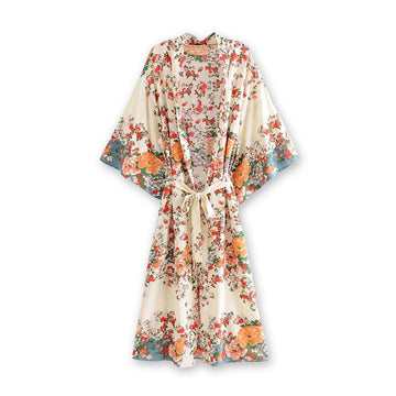 Wedding White Boho Floral Print Maxi Robe