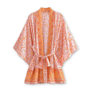 Daytona Peach Boho Floral Print Short Robe