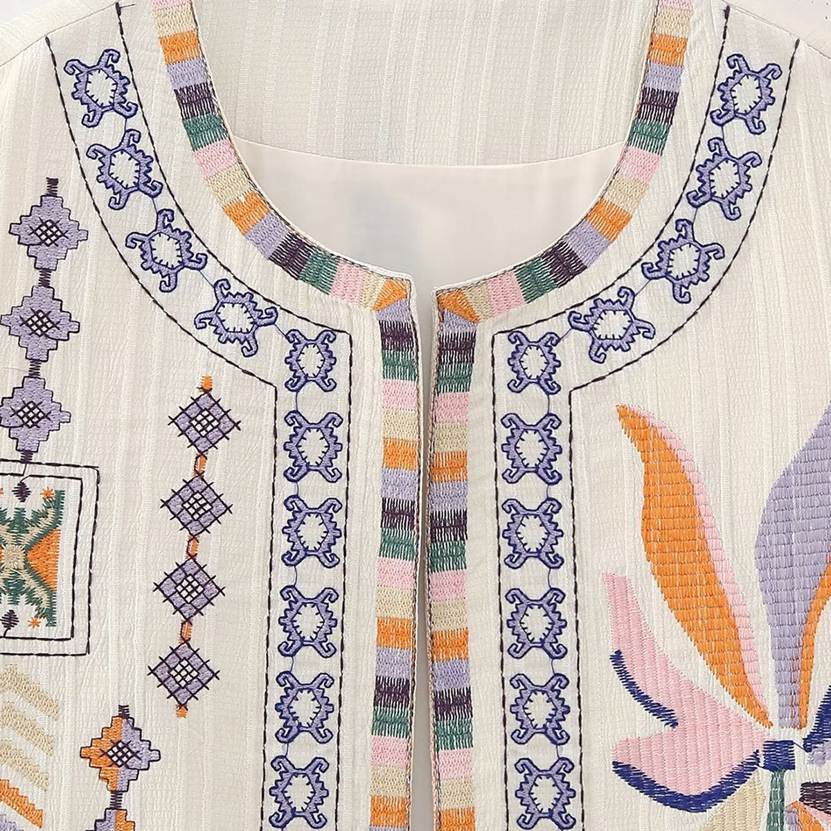 Beige Boho Floral Embroidered Vest