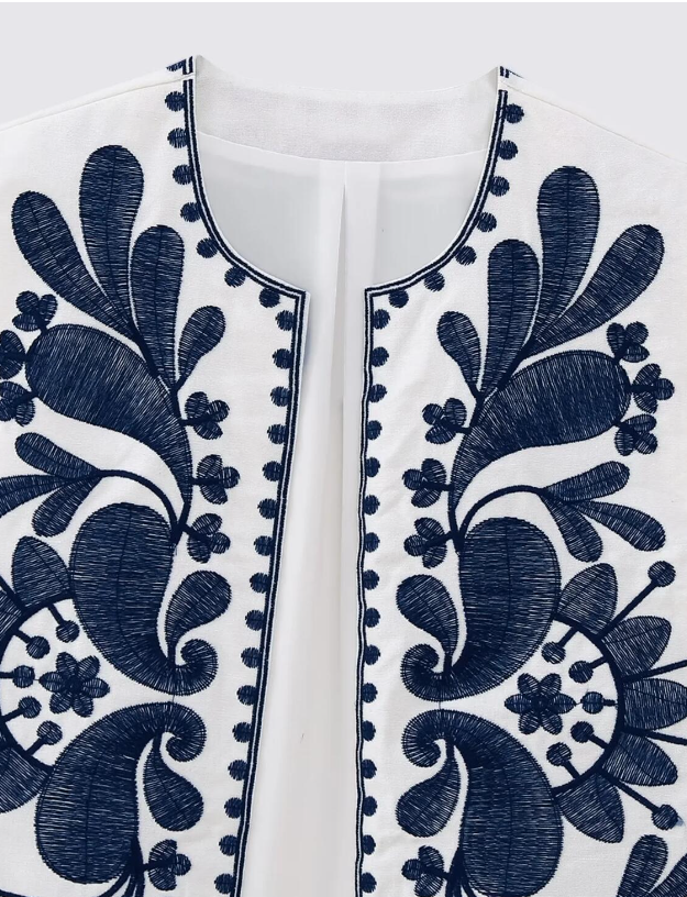 Blue Boho Floral Embroidered Vest