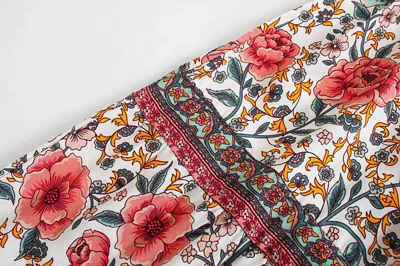 Vintage Garden Boho Floral Print Midi Skirt