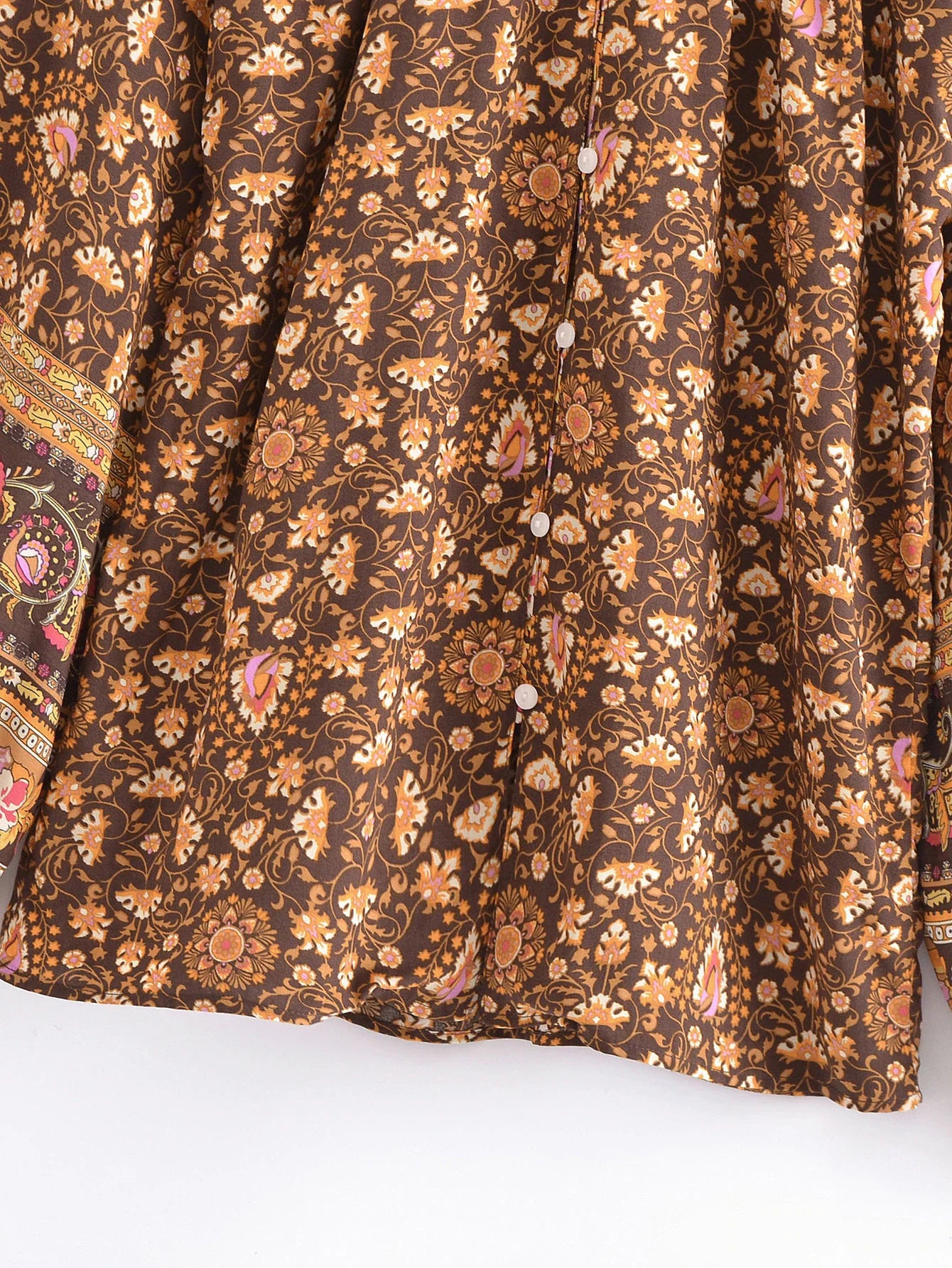 Espresso Brown Boho Floral Print Long Sleeve Blouse