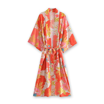Sun Kissed Pink Boho Floral Print Maxi Robe