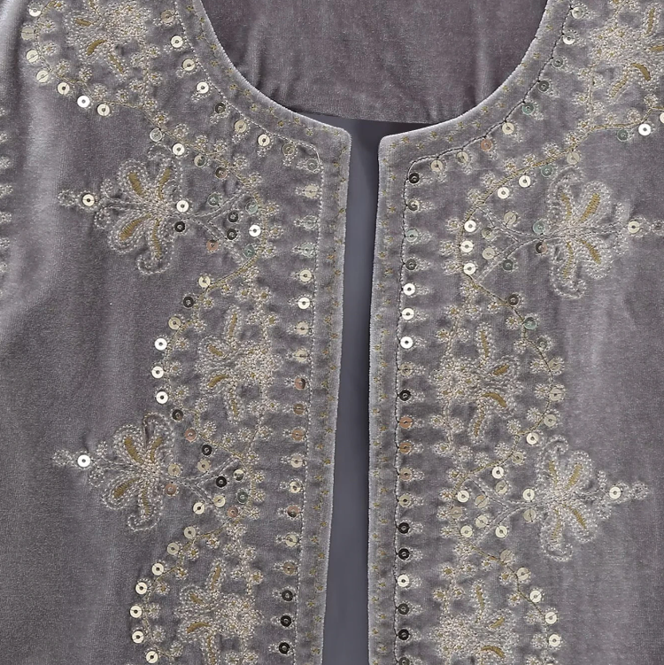 Taupe Boho Sequin Embroidered Vest