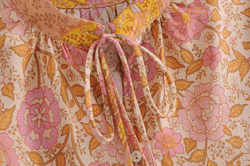 Monticello Rose Boho Floral Print Short Sleeve Blouse