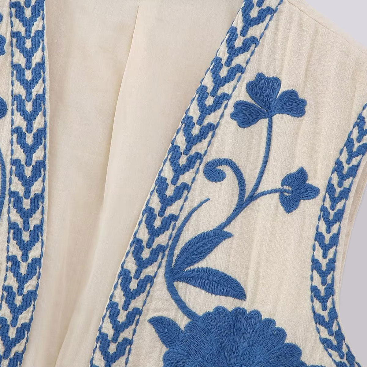 Blue Blooms Boho Floral Embroidered Vest