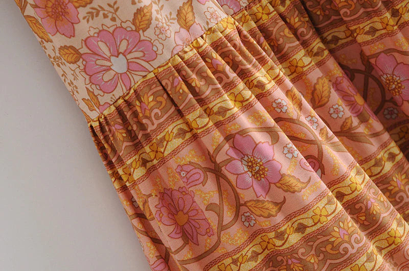 Monticello Rose Boho Floral Print Maxi Skirt
