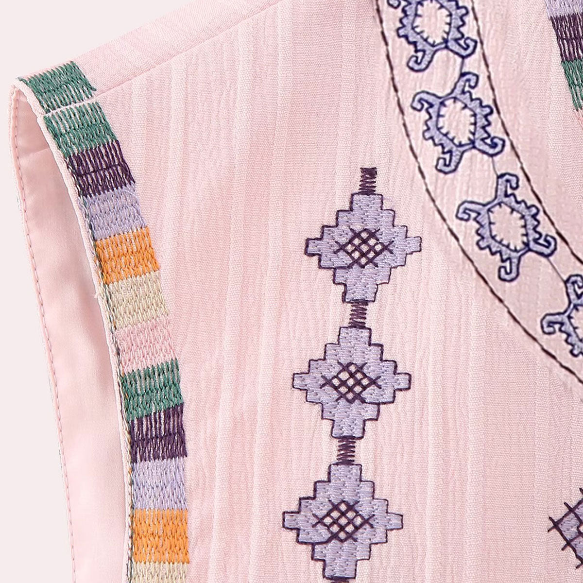 Pink Boho Floral Embroidered Vest