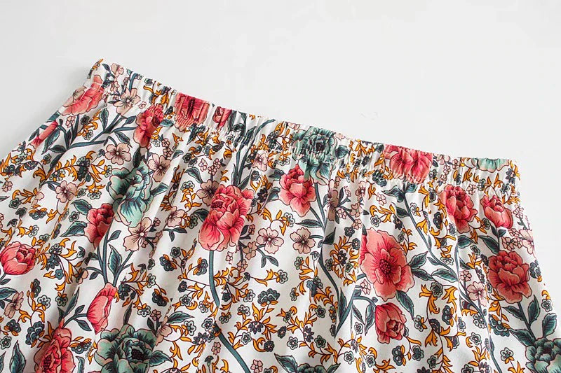 Vintage Garden Boho Floral Print Midi Skirt