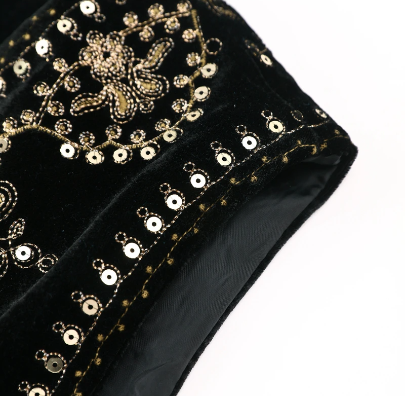 Black Boho Sequin Embroidered Vest