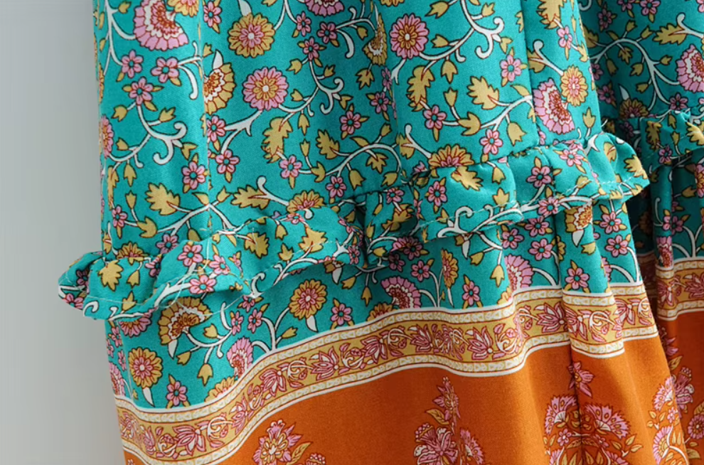 Coastal Charm Boho Floral Print Maxi Dress