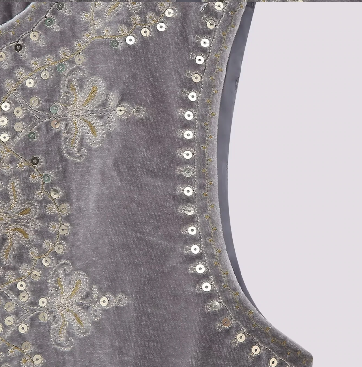 Taupe Boho Sequin Embroidered Vest