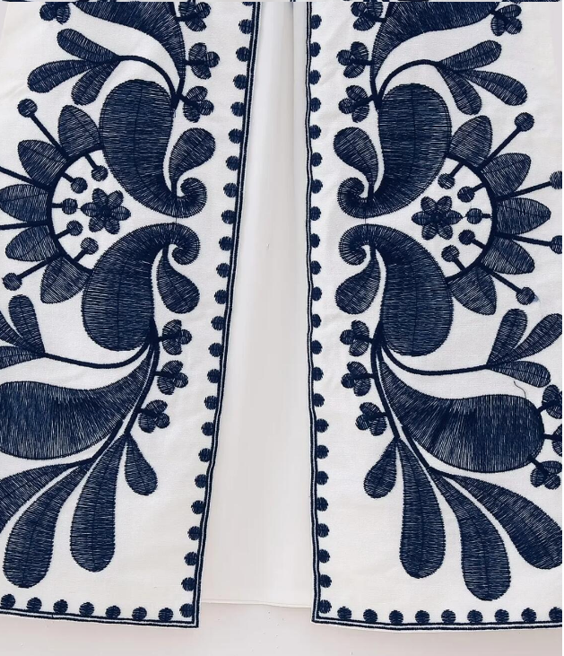 Blue Boho Floral Embroidered Vest