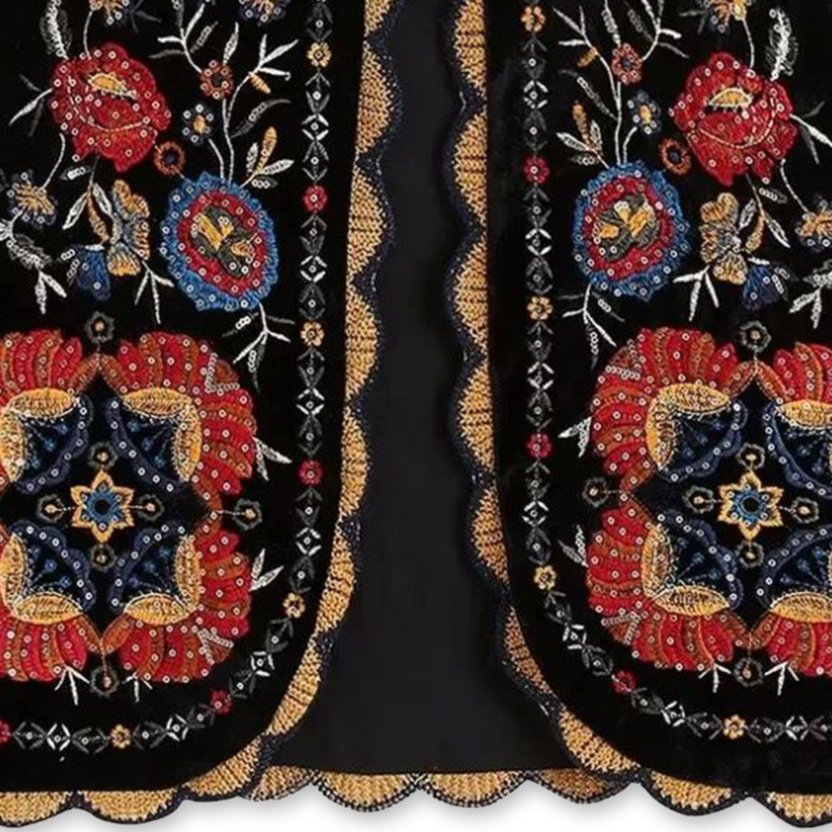 Black Boho Floral Embroidered Vest