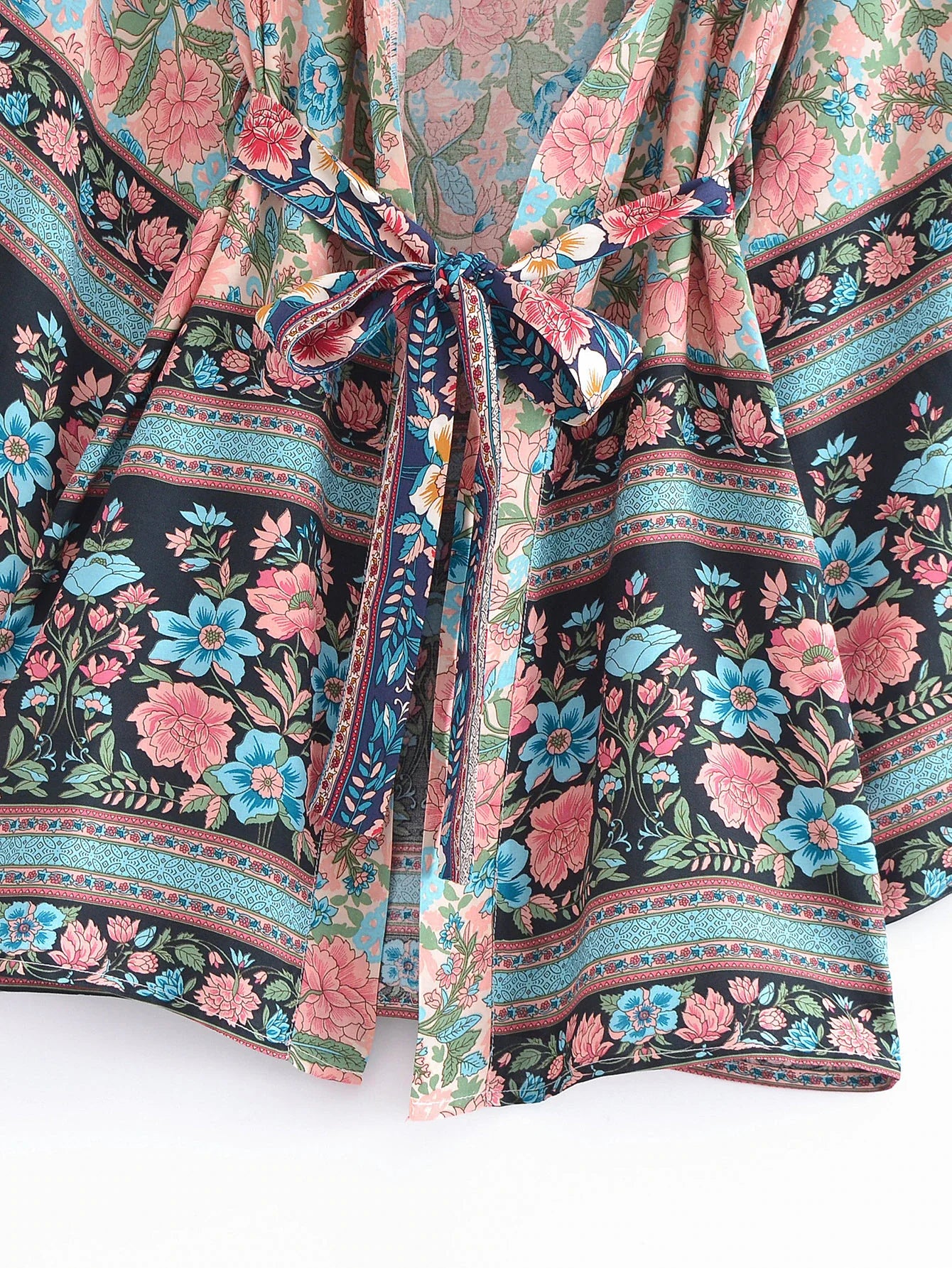 Sapphire Pink Boho Floral Print Short Robe
