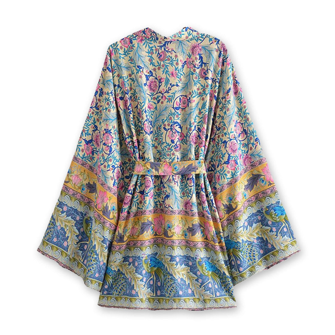 Golden Peacock Boho Floral Print Short Robe