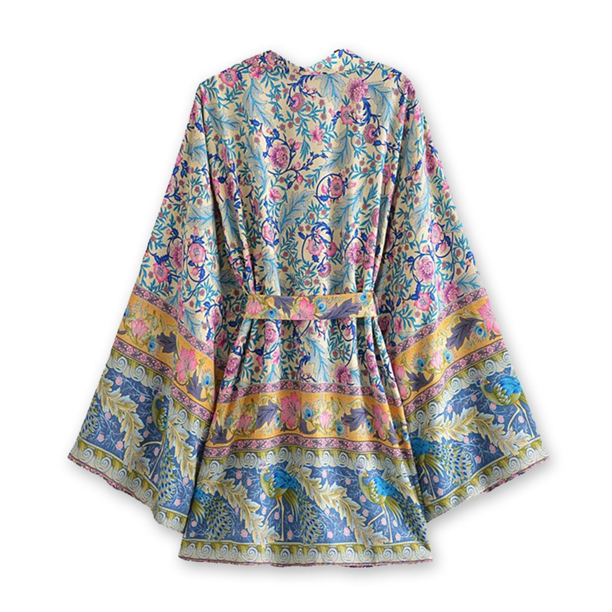 Golden Peacock Boho Floral Print Short Robe