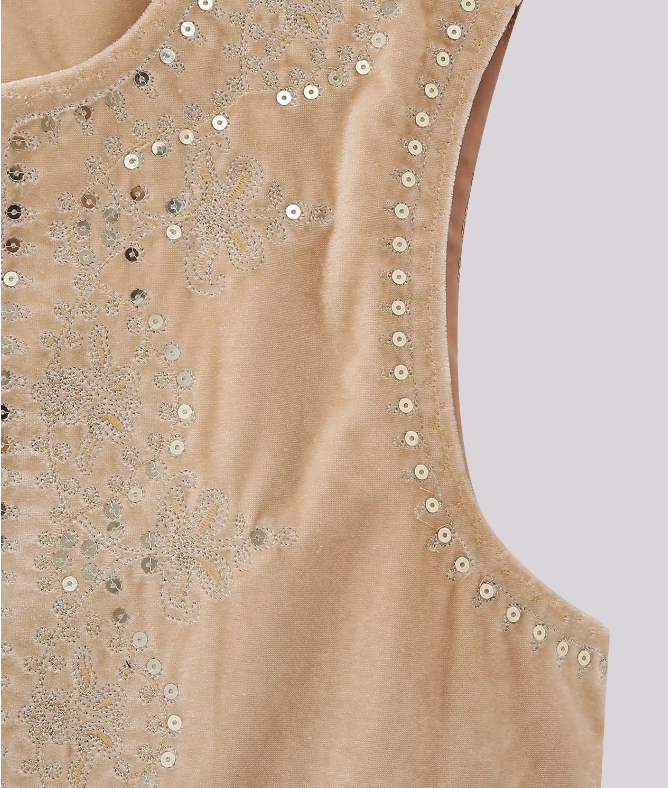 Cream Boho Sequin Embroidered Vest