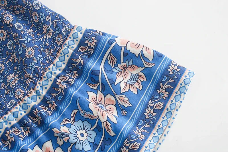 Blue Meadow Boho Floral Print Midi Skirt