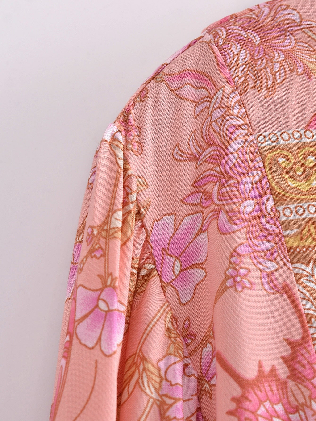 Pink Butterfly Boho Floral Print Long Sleeve Maxi Dress