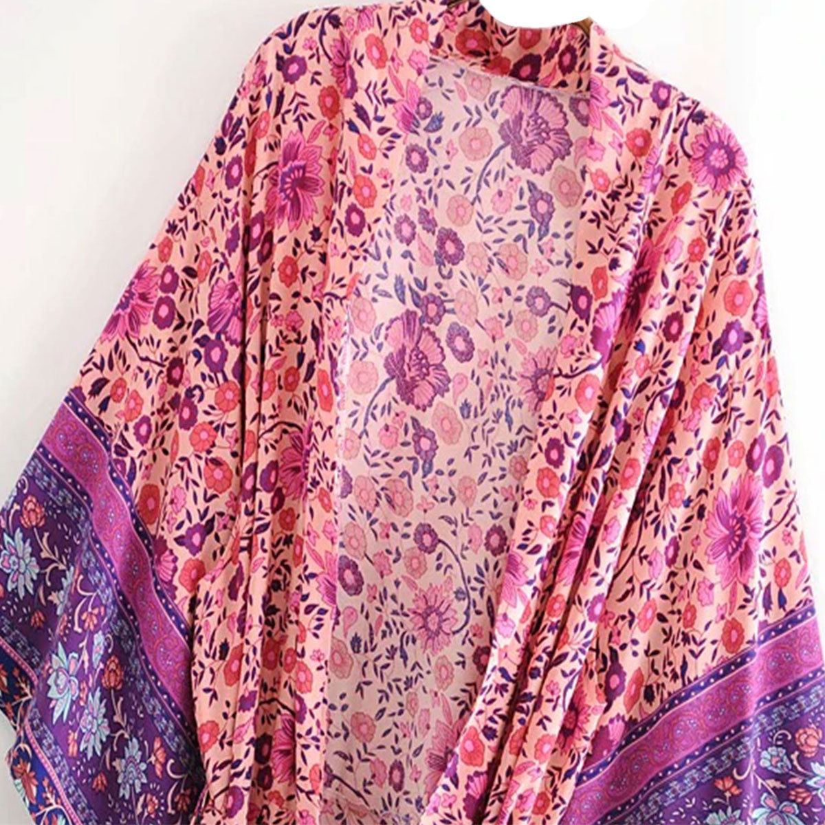 Pink Rose Boho Floral Print Maxi Robe