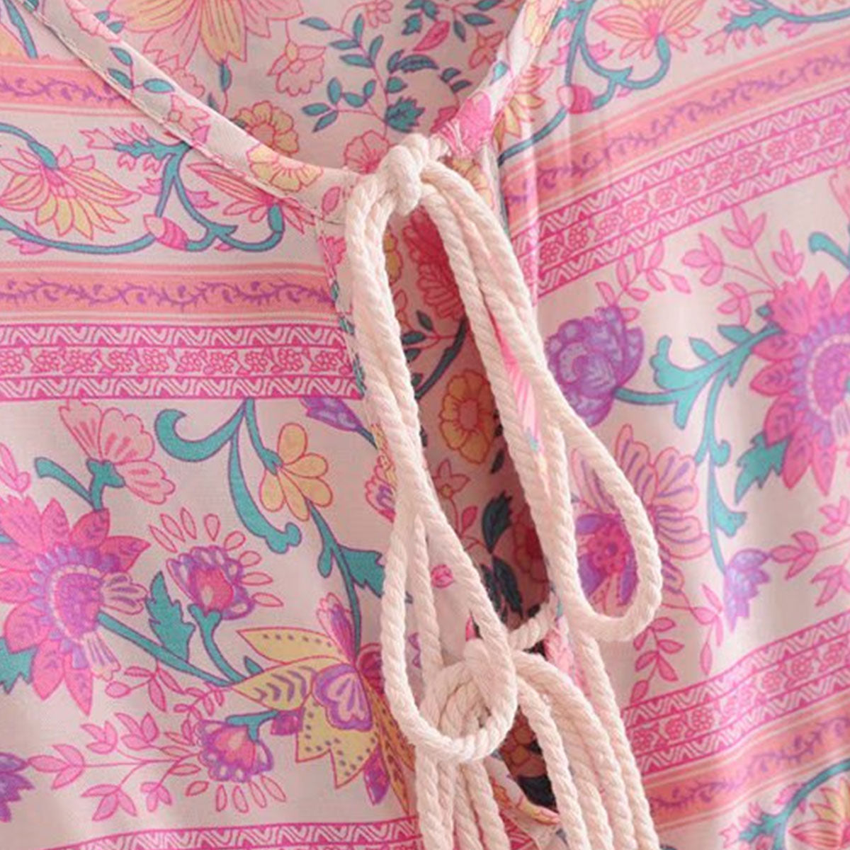 Petal Pink Boho Floral Print Mini Dress