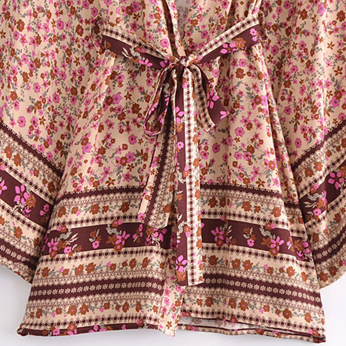 Pink Sangria Boho Floral Print Short Robe