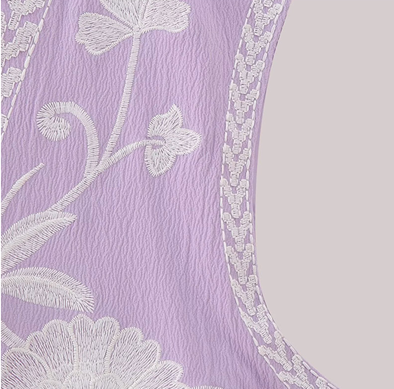 Lavender Blooms Boho Floral Embroidered Vest