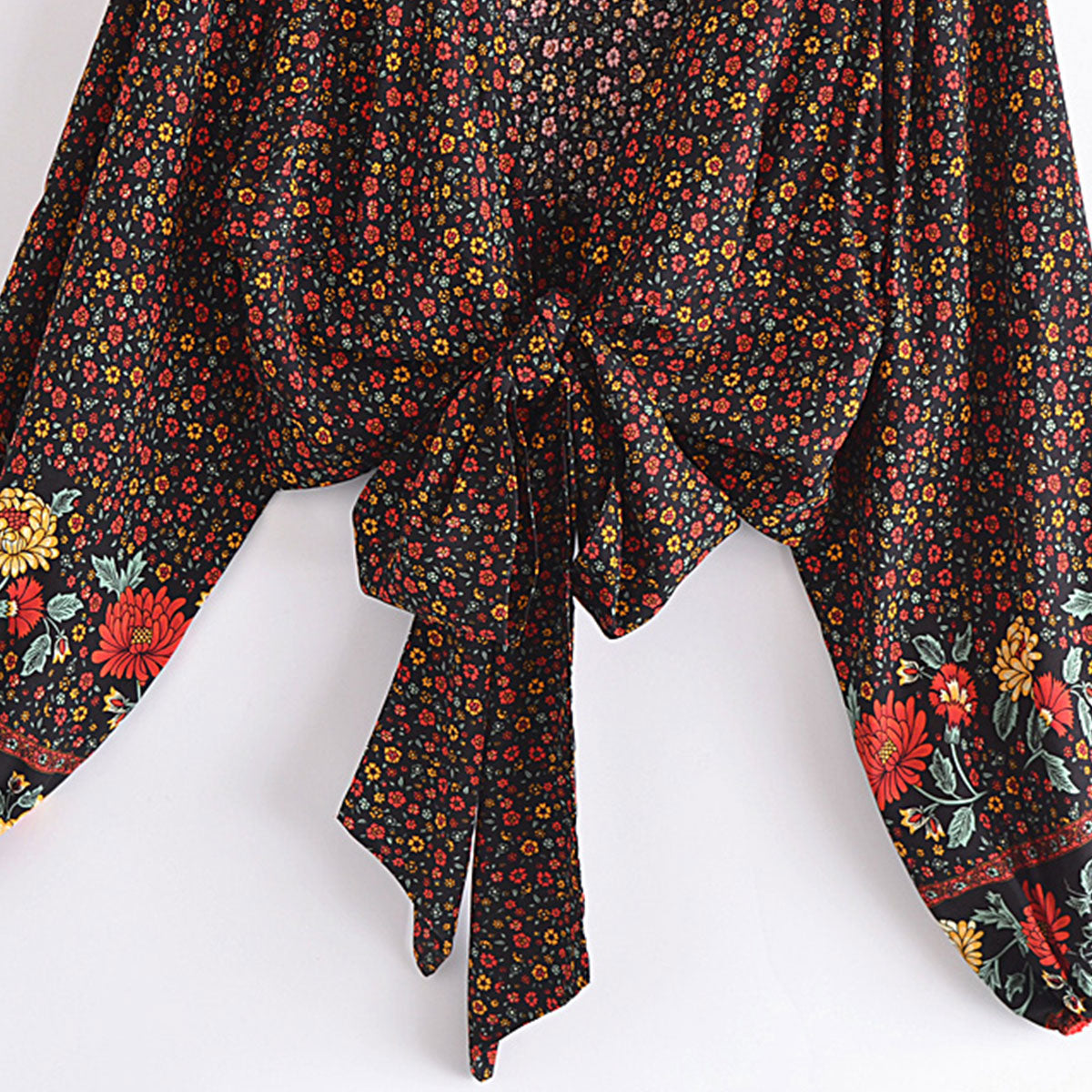 Midnight Garden Boho Floral Print Long Sleeve Crop Top