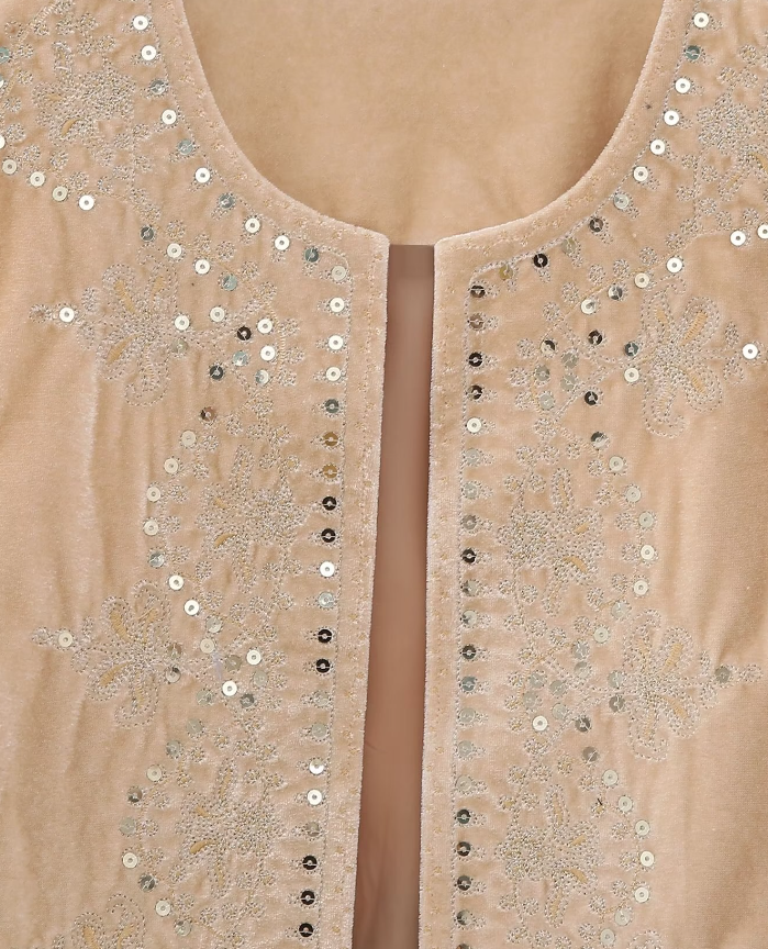 Cream Boho Sequin Embroidered Vest
